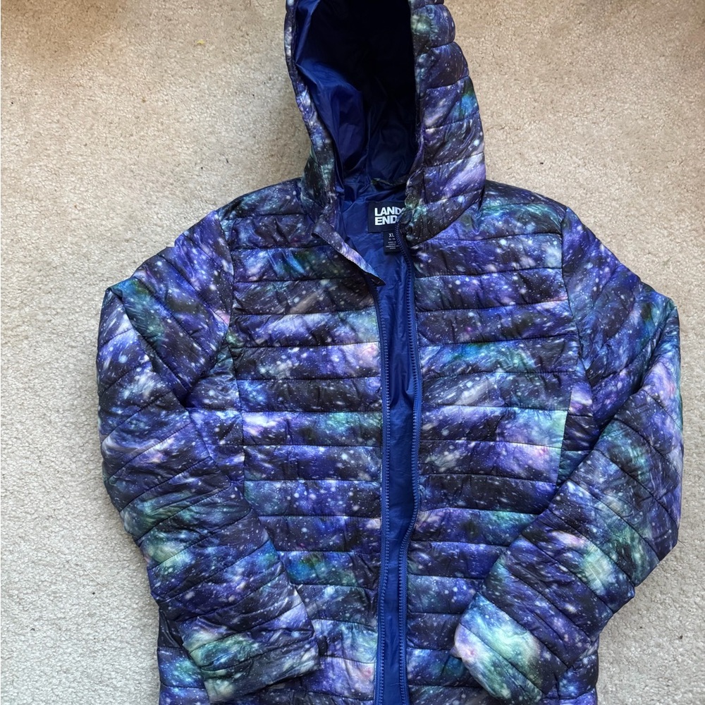 Lands' End Kids Cosmic Puffer Jacket - Blue and Purple